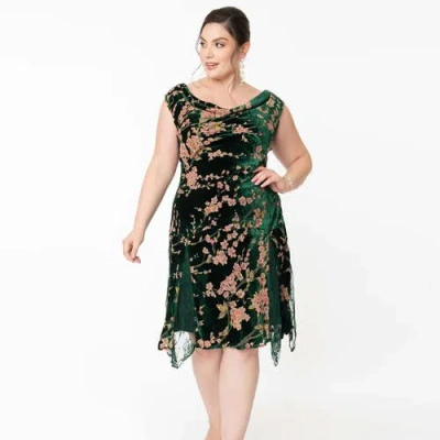 Unique Vintage Plus Size 1920s Hemingway Flapper Dress In Green