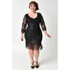 Unique Vintage Plus Size 1920s Margaux Flapper Dress In Black