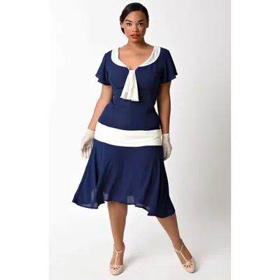 Unique Vintage Plus Size 1920s Wilshire Flapper Day Dress In Blue
