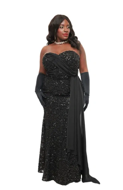 Unique Vintage Plus Size 1930s Sequin Lace Mermaid Dress In Black