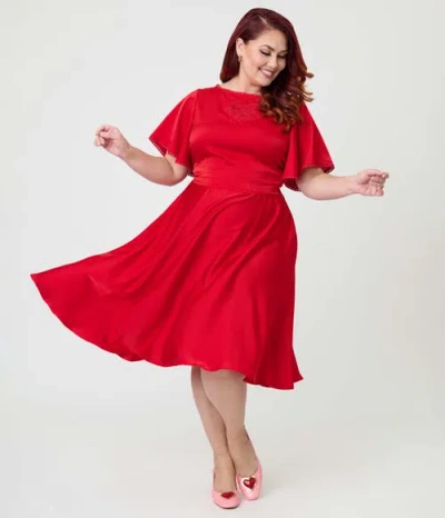 Unique Vintage Plus Size 1930s Swing Dress In Red