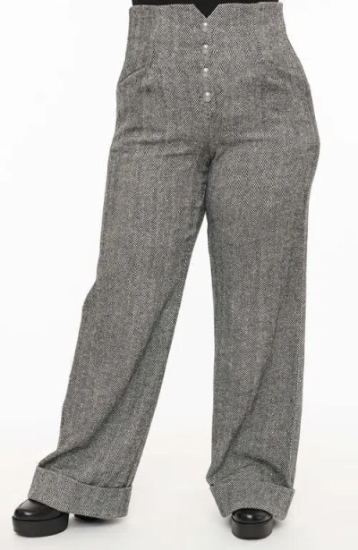 Unique Vintage Plus Size 1940s Buttoned Wide Leg Trousers In Grey