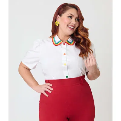 Unique Vintage Plus Size 1940s Collared Blouse In White
