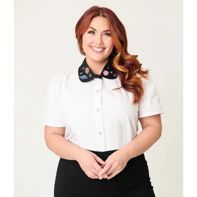 Unique Vintage Plus Size 1940s Collared Blouse In White