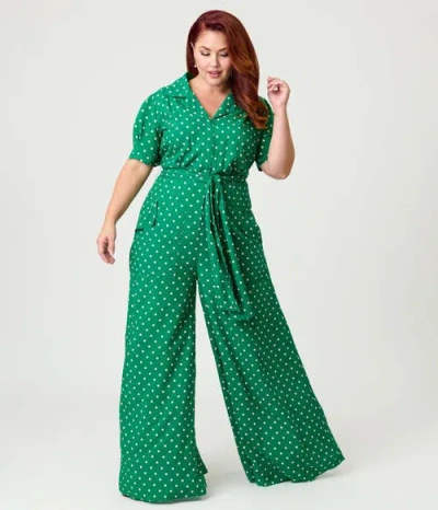 Unique Vintage Plus Size 1940s Flare Leg Jumpsuit In Green