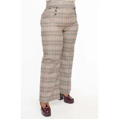 Unique Vintage Plus Size 1940s Ginger Wide Leg Pants In Beige Plaid