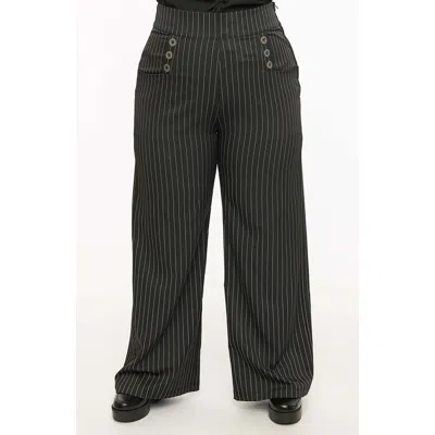Unique Vintage Plus Size 1940s Ginger Wide Leg Pants In Black & White Pinstripe