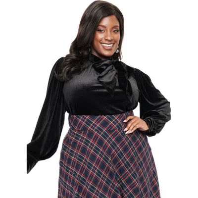 Unique Vintage Plus Size 1940s Long Sleeve Bow Blouse In Black