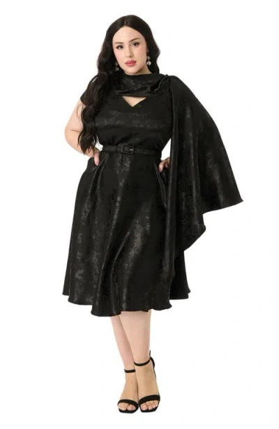Unique Vintage Plus Size 1940s Sash Swing Dress In Black