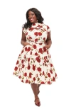 Unique Vintage Plus Size 1940s Sash Swing Dress In Cream & Red