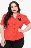 Unique Vintage Plus Size 1940s Short Sleeve Collared Button Down Woven Blouse In Red White Dots