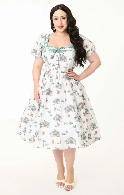 Unique Vintage Plus Size 1940s Sweetheart Button Front Swing Dress In White