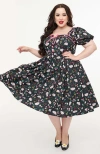 Unique Vintage Plus Size 1940s Sweetheart Button Front Swing Dress In Black