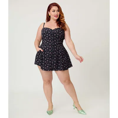 Unique Vintage Plus Size 1940s Sweetheart Skirted Romper In Blue
