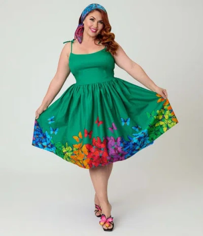 Unique Vintage Plus Size 1950s Bobbie Swing Dress In Green