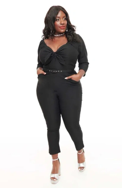 Unique Vintage Plus Size 1950s Bow Bodice Jumpsuit In Black