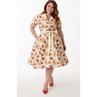 Unique Vintage Plus Size 1950s Collared Shirt Dress In Multi