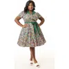 Unique Vintage Plus Size 1950s Collared Shirt Dress In Green Multi Floral
