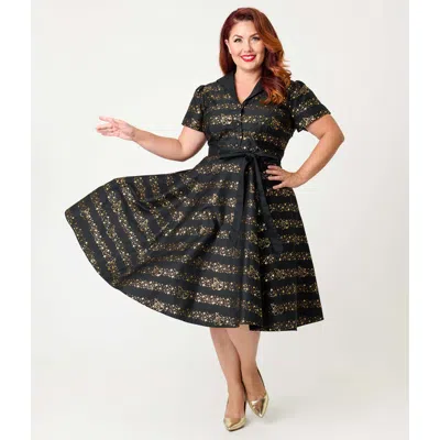Unique Vintage Plus Size 1950s Collared Shirt Dress In Multi