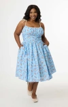 Unique Vintage Plus Size 1950s Cotton Swing Dress In Blue