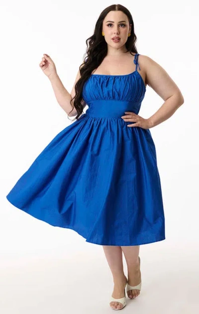 Unique Vintage Plus Size 1950s Cotton Swing Dress In Blue