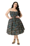 Unique Vintage Plus Size 1950s Cotton Swing Dress In Black