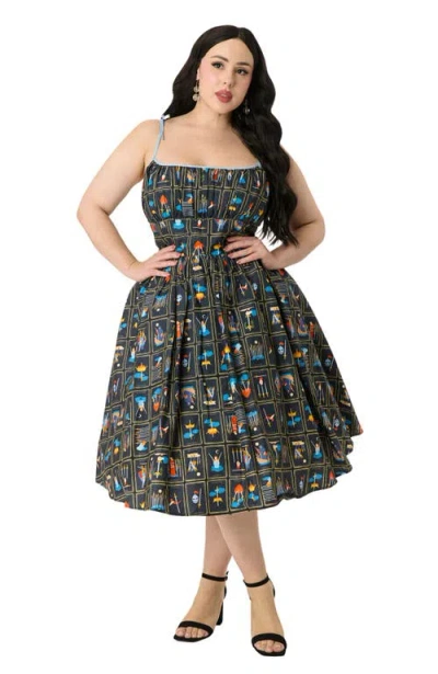 Unique Vintage Plus Size 1950s Cotton Swing Dress In Black