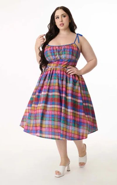 Unique Vintage Plus Size 1950s Cotton Swing Dress In Multi