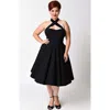 Unique Vintage Plus Size 1950s Criss Cross Halter Rita Flare Dress In Black