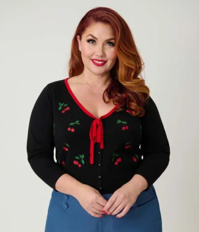 Unique Vintage Plus Size 1950s Crop Knit Cardigan In Black