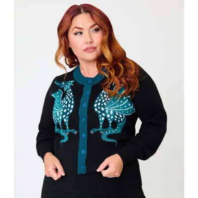 Unique Vintage Plus Size 1950s Cropped Cardigan In Black