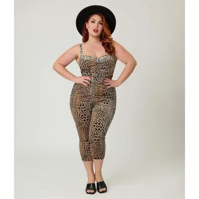 Unique Vintage Plus Size 1950s Cropped Jumpsuit In Animal Print