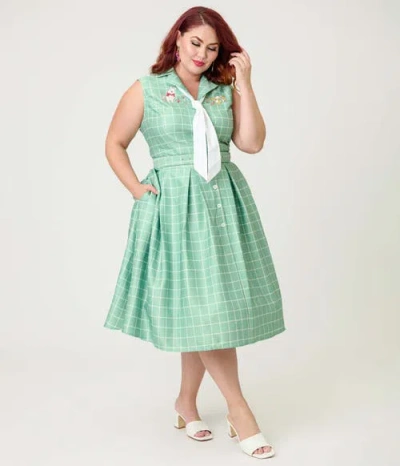 Unique Vintage Plus Size 1950s Edith Swing Dress In Green