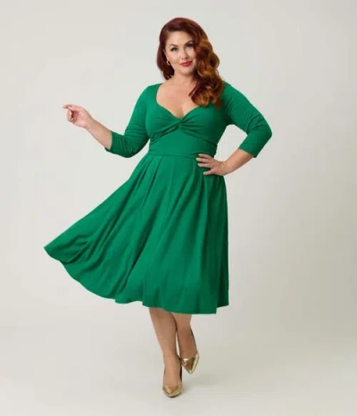 Unique Vintage Plus Size 1950s Front Twist Swing Dress In Green