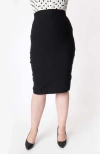 Unique Vintage Plus Size 1950s High Waist Tracy Wiggle Skirt In Black