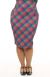 Unique Vintage Plus Size 1950s High Waist Tracy Wiggle Skirt In Green/red Plaid