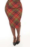 Unique Vintage Plus Size 1950s High Waist Tracy Wiggle Skirt In Orange Green Plaid