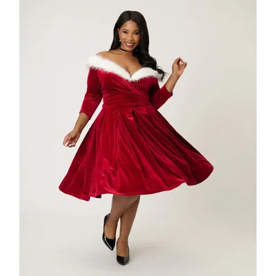 Unique Vintage Plus Size 1950s Marceline Swing Dress In Red