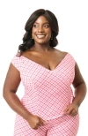Unique Vintage Plus Size 1950s Off The Shoulder Violet Top In Pink Gingham