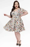 Unique Vintage Plus Size 1950s Poppy Flare Dress In Grey Disney Princess Print