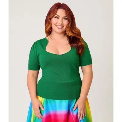 Unique Vintage Plus Size 1950s Short Sleeve Sweater In Green