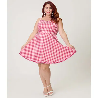 Unique Vintage Plus Size 1950s Sleeveless Cotton Flare Dress In Pink