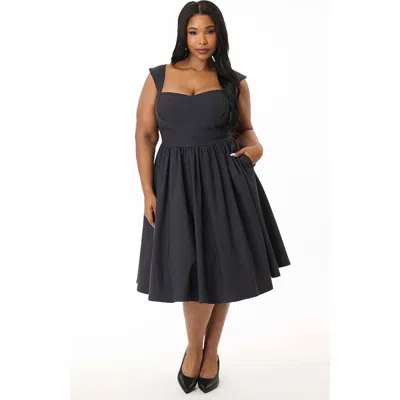 Unique Vintage Plus Size 1950s Sweetheart Sleeveless Swing Dress In Black