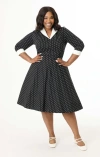 Unique Vintage Plus Size 1950s Three-quarter Length Sleeve Shirt Dress In Black