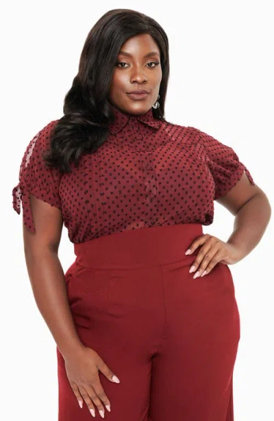 Unique Vintage Plus Size 1950s Tie Cuff Blouse In Burgundy