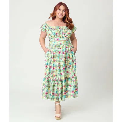 Unique Vintage Plus Size 1950s Tiered Midi Skirt In Green