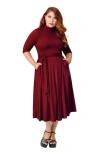Unique Vintage Plus Size 1950s Turtleneck Midi Dress In Burgundy