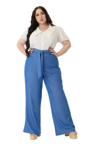 Unique Vintage Plus Size 1950s Wide Leg Trousers In Blue