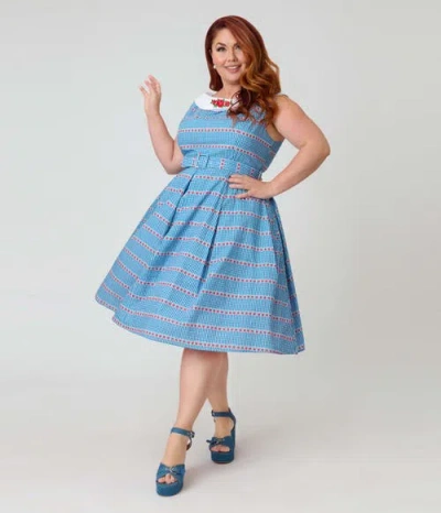 Unique Vintage Plus Size 1960s Dancing Doll Swing Dress In Blue