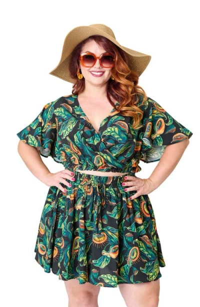 Unique Vintage Plus Size 1960s Dottie Crop Top In Green
